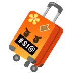 face with symbols on mouth + luggage