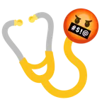 face with symbols on mouth + stethoscope