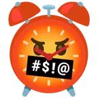 face with symbols on mouth + alarm clock