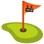 face with symbols on mouth + flag in hole