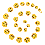 Wirbel + grinsendes Gesicht mit großen Augen