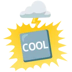 Wolke mit Blitz + Wort „Cool“ in blauem Quadrat