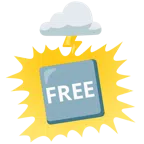 Wolke mit Blitz + Wort „Free“ in blauem Quadrat