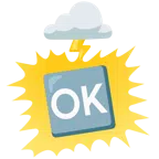 Wolke mit Blitz + Großbuchstaben OK in blauem Quadrat
