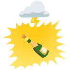 Wolke mit Blitz + Flasche mit knallendem Korken