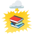 Wolke mit Blitz + Bücherstapel