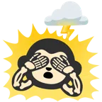 Wolke mit Blitz + sich die Augen zuhaltendes Affengesicht