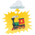 Wolke mit Blitz + Dampflokomotive
