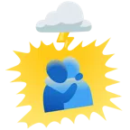 Wolke mit Blitz + sich umarmende Personen