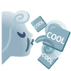 Wind + Wort „Cool“ in blauem Quadrat