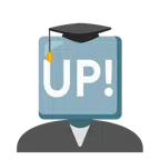 chapéu de formatura + botão "UP!"
