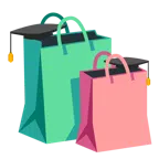 chapéu de formatura + sacolas de compras