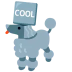 Pudel + Wort „Cool“ in blauem Quadrat