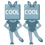 Hasengesicht + Wort „Cool“ in blauem Quadrat