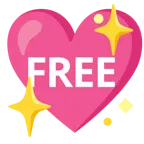 funkelndes Herz + Wort „Free“ in blauem Quadrat