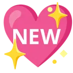 funkelndes Herz + Wort „New“ in blauem Quadrat