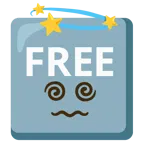 schwindlig + Wort „Free“ in blauem Quadrat