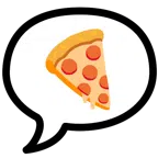 Sprechblase mit drei Punkten + Pizza
