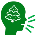 cabeza parlante + árbol de hoja perenne