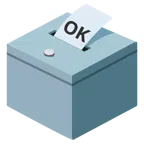 Urne mit Wahlzettel + Großbuchstaben OK in blauem Quadrat