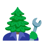 martello e chiave inglese + albero sempreverde