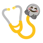 smiling face with open hands + stethoscope