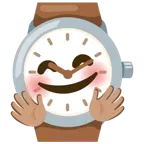 smiling face with open hands + watch