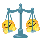 smiling face with open hands + balance scale