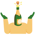 persona encogida de hombros + botella descorchada