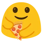 personas abrazándose + pizza