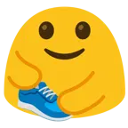 personas abrazándose + zapatilla deportiva