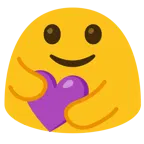 personas abrazándose + corazón morado
