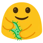 personas abrazándose + microbio