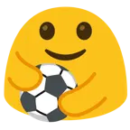 personas abrazándose + balón de fútbol