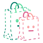 dotted line face + shopping bags