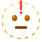 dotted line face + red exclamation mark