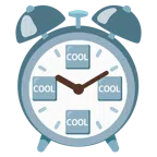 Wecker + Wort „Cool“ in blauem Quadrat