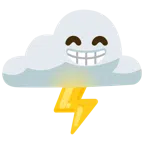 Wolke mit Blitz + strahlendes Gesicht mit lachenden Augen