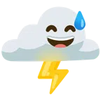 Wolke mit Blitz + grinsendes Gesicht mit Schweißtropfen