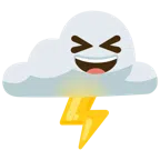 Wolke mit Blitz + Grinsegesicht mit zugekniffenen Augen