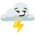 Wolke mit Blitz + süffisant lächelndes Gesicht