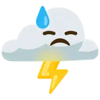 Wolke mit Blitz + bedrücktes Gesicht mit Schweiß