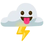 Wolke mit Blitz + Gesicht mit herausgestreckter Zunge