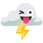 Wolke mit Blitz + zwinkerndes Gesicht mit herausgestreckter Zunge