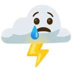 Wolke mit Blitz + weinendes Gesicht