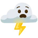 Wolke mit Blitz + qualvolles Gesicht