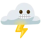 Wolke mit Blitz + Grimassen schneidendes Gesicht