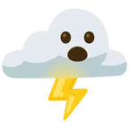 Wolke mit Blitz + Gesicht mit offenem Mund
