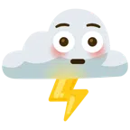 Wolke mit Blitz + errötetes Gesicht mit großen Augen