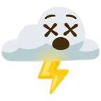 Wolke mit Blitz + benommenes Gesicht